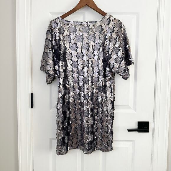 Free People Size XXS Gray Sequin Mini Dress V-Neck Party - Picture 4 of 7